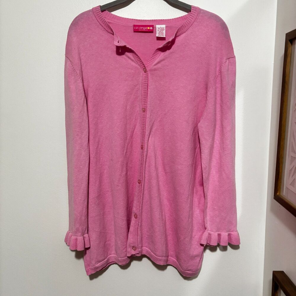 Liz‎ Lange Maternity Pink Button Front Cardigan Cashmere Blend Ruffle Cuffs L